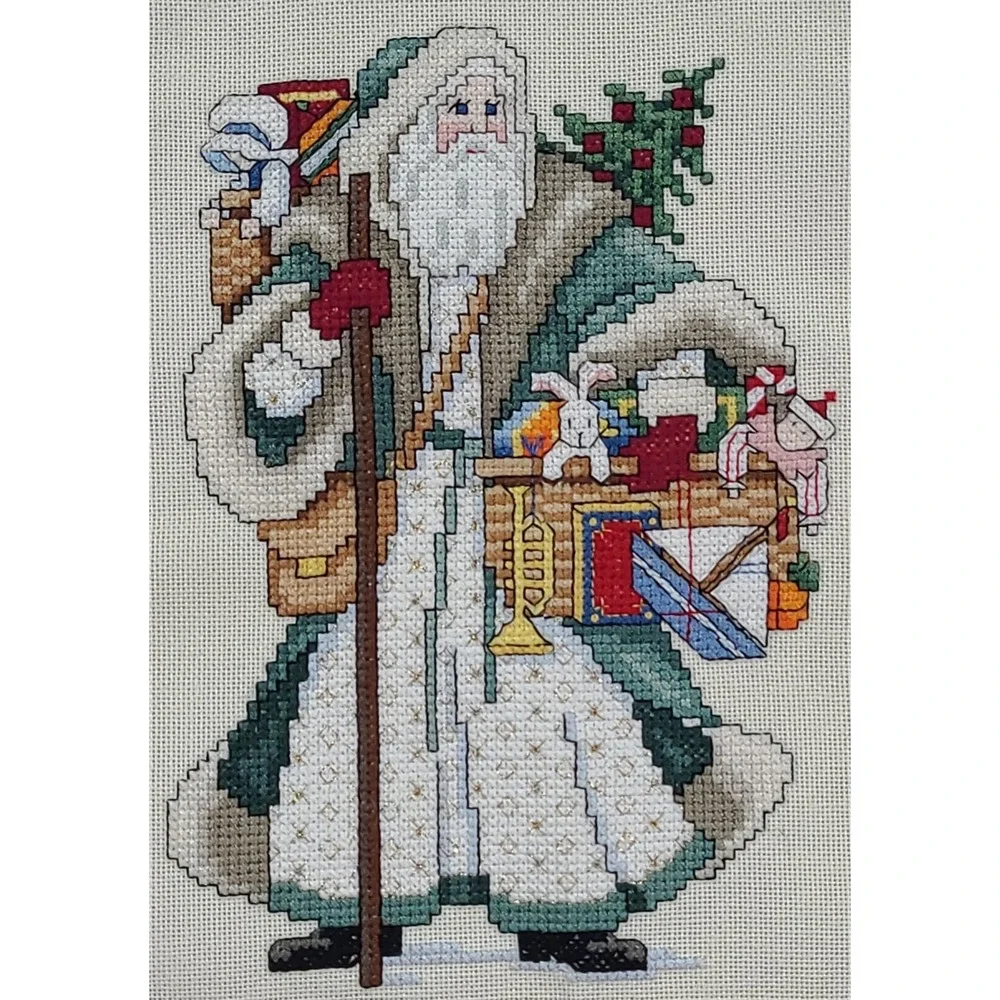 Handmade Finished Cross Stitch Old World Santa Claus Christmas Decor 18x14.5